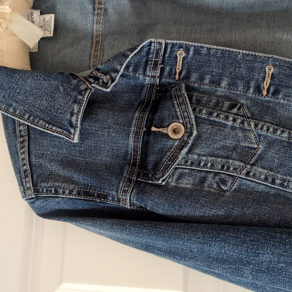 Liz Claiborne jean Jacket Cropped Fitted Pockets Layering Small - Picture 2 of 9